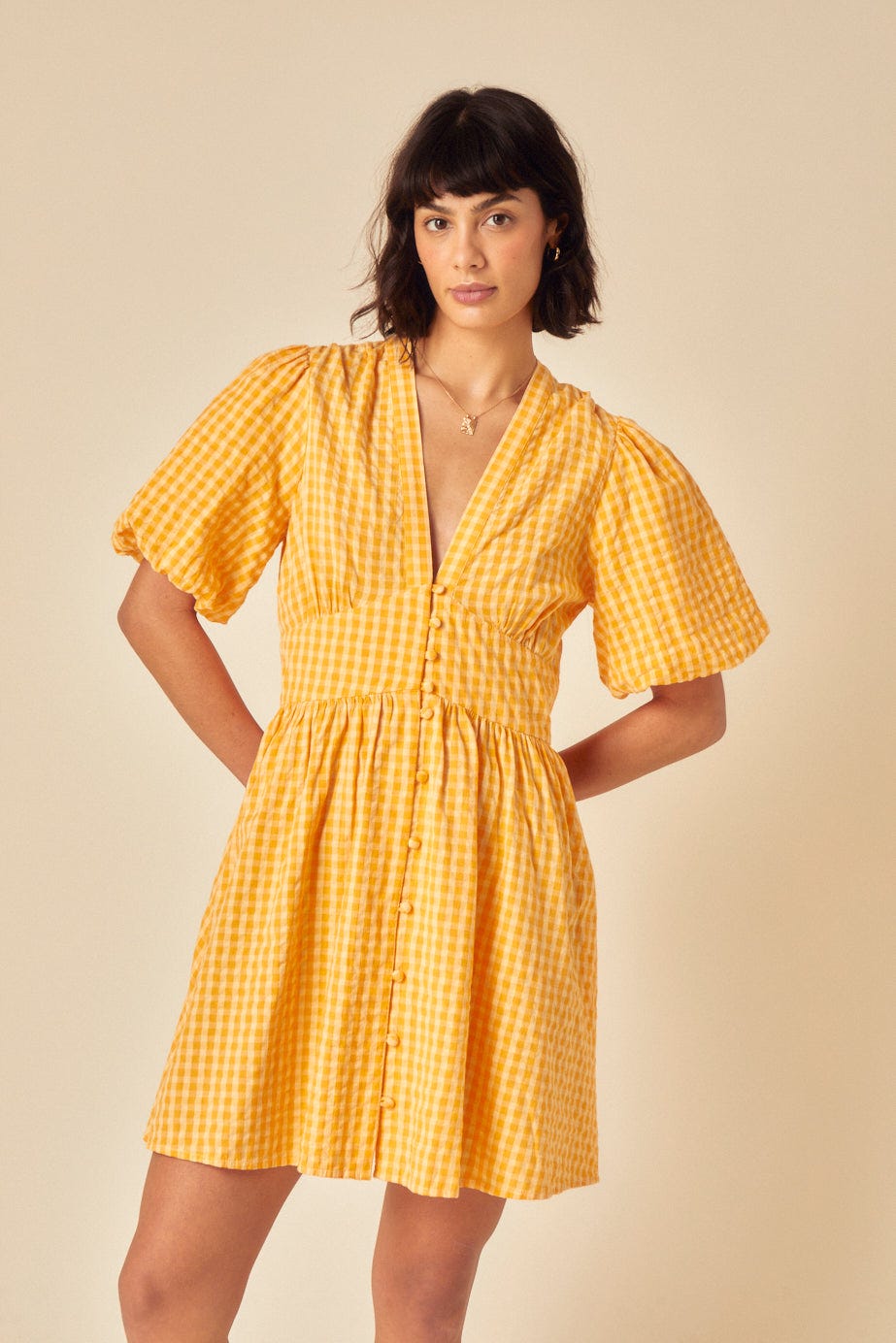The Sunshine One...  Yellow Gingham Starlight Mini Dress