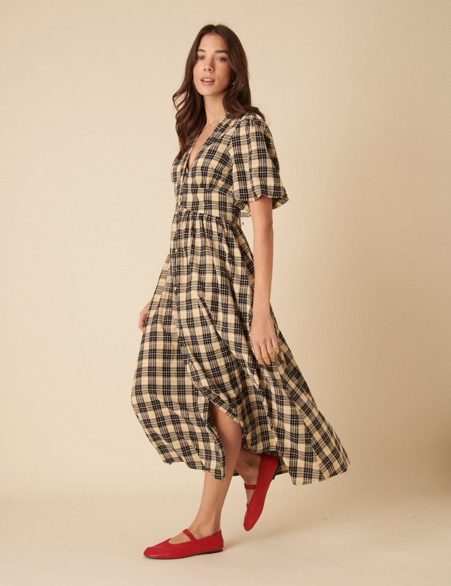 The Checked One.. Stone and Black Starlight Midi Dress