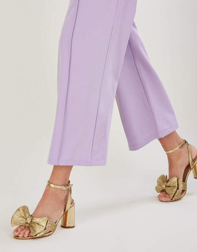 Metallic Bow Block Heel Sandals Gold
