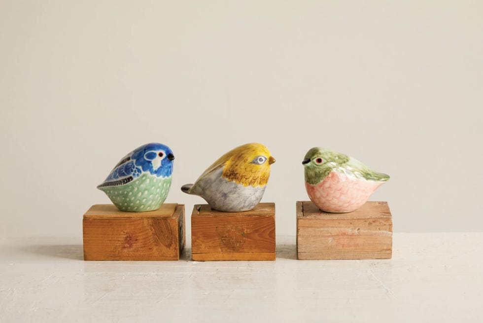 Hand-Painted Stoneware Bird Figurine Set