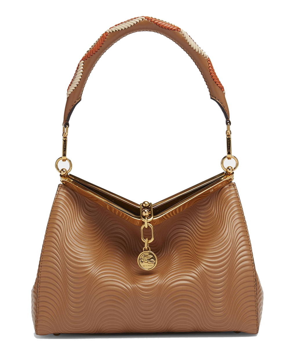 Borsa a tracolla in pelle stampata Vela Waves