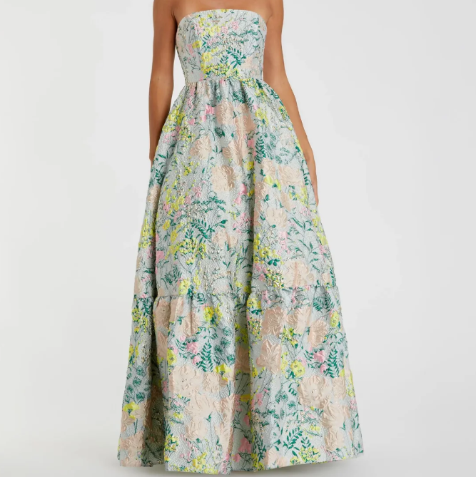 Multicolor Strapless Floral A-Line Gown