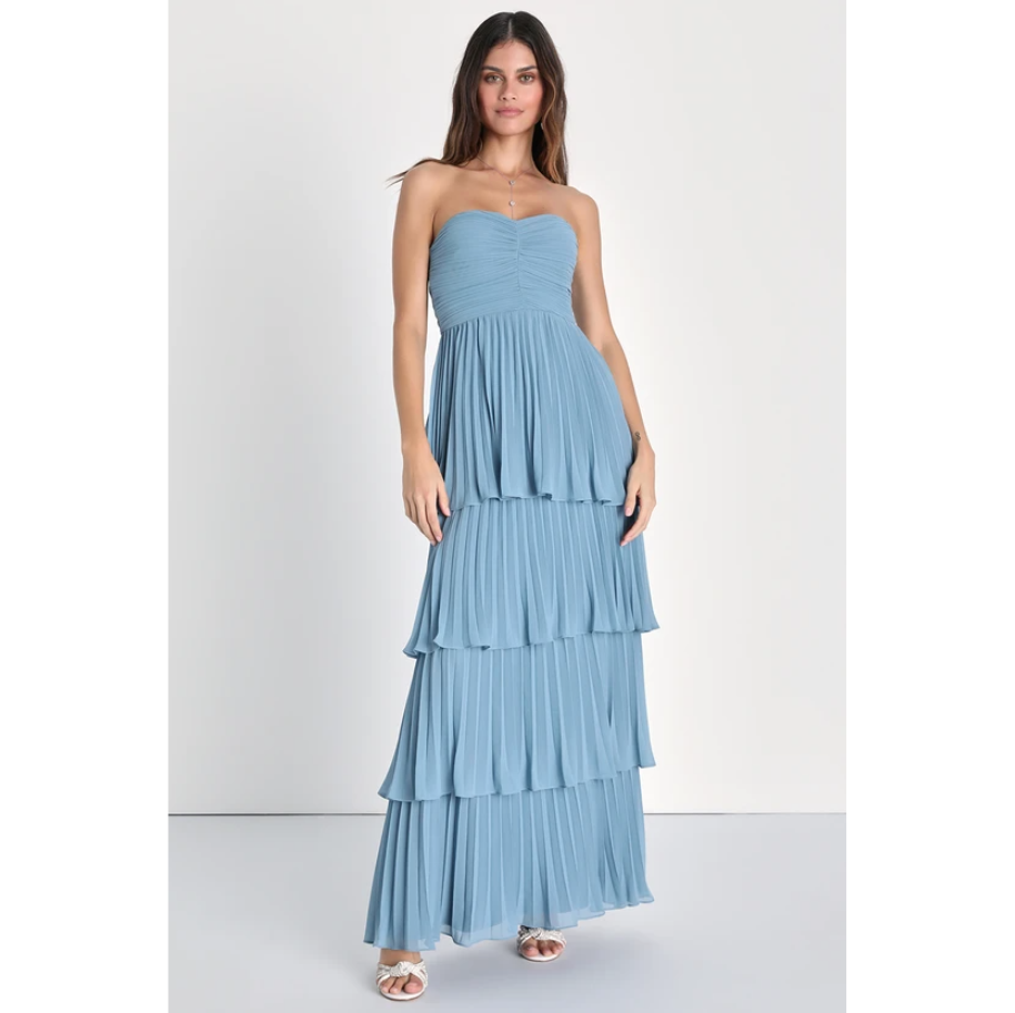 Seriously Sensational Light Blue Strapless Tiered Maxi Dress