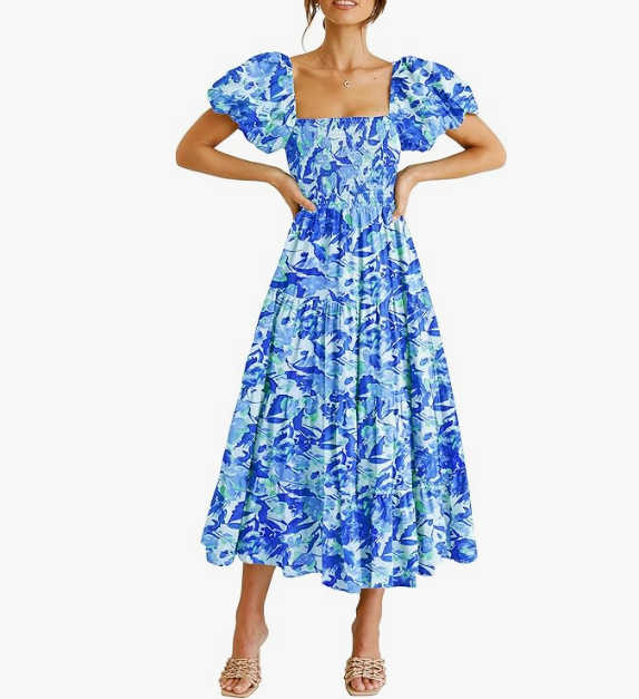 Spring-Summer Square Neck Smocked Dress