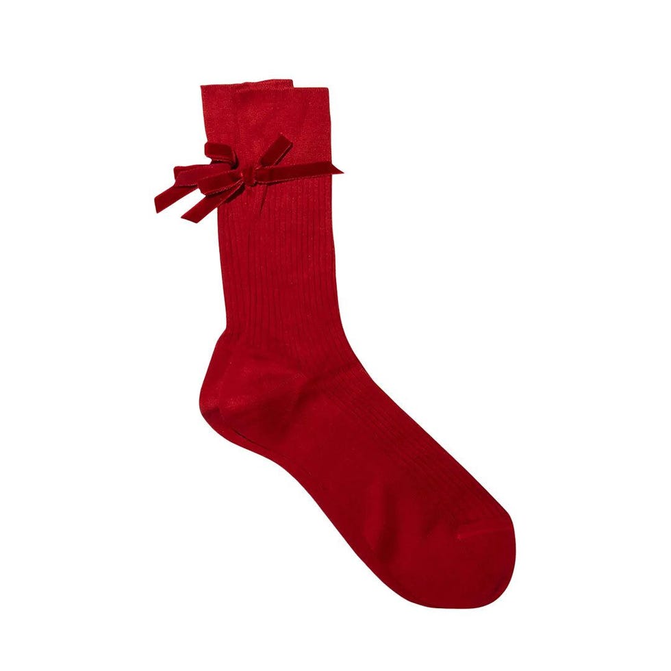 Ribbed Bow-Embellished Crew Socks