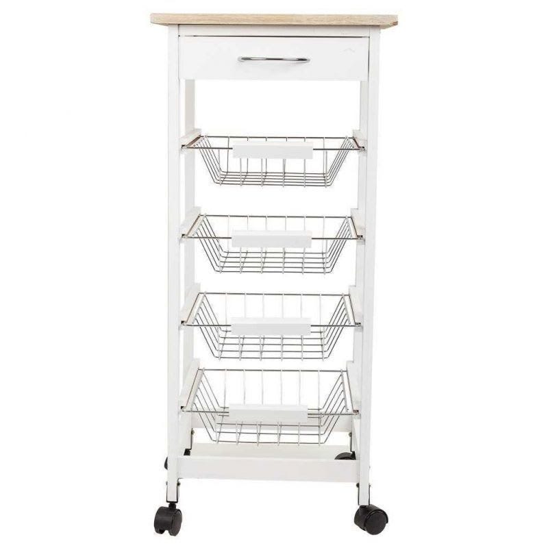 Carro de cocina de madera de pino y dm blanco