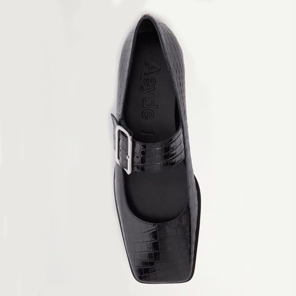 Sunny Croc-Effect Leather Mary Jane Ballet Flats