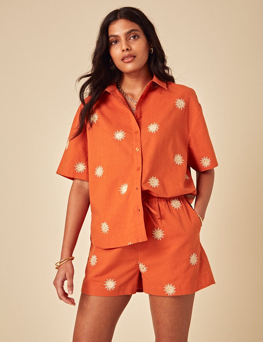 Elizabeth Scarlett Linen-blend Embroidered Shorts