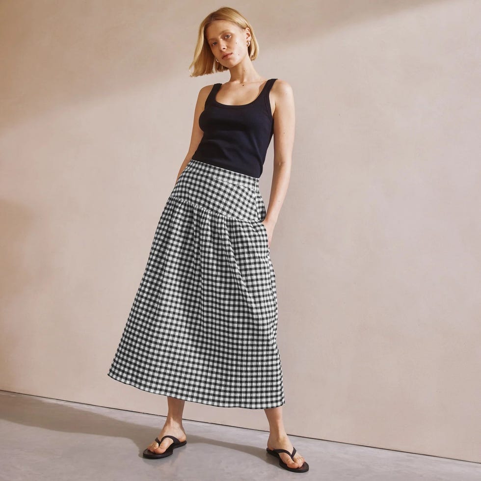 The Ultimate One... Drop-waist Gingham Midi Skirt