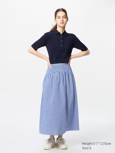 The Girlish One.. Drop-waist Gingham Midi Skirt