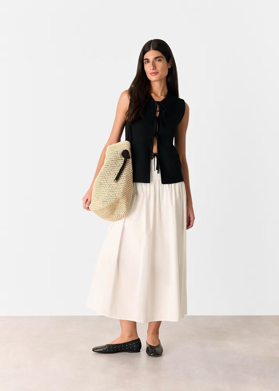 The White One... Cotton Drop Waist Midi Skirt