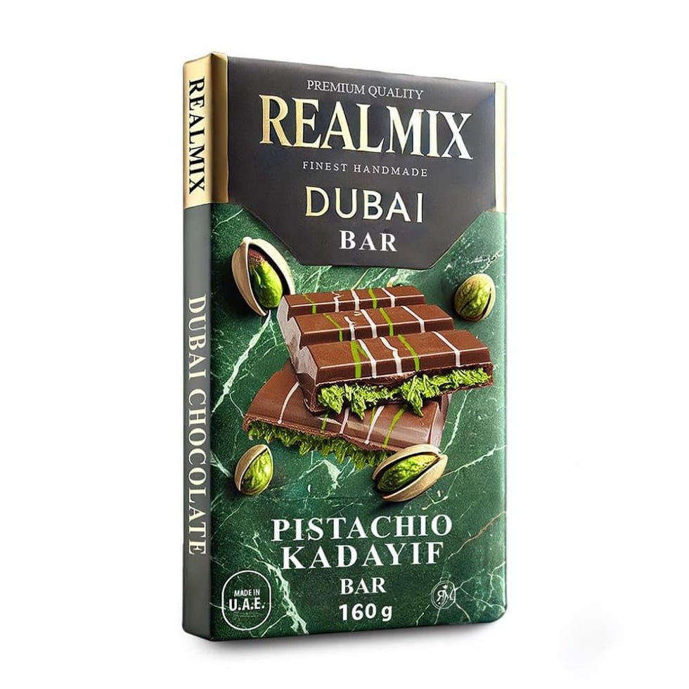 Auténtico chocolate con leche Dubái con pistachos y relleno de Kunafa
