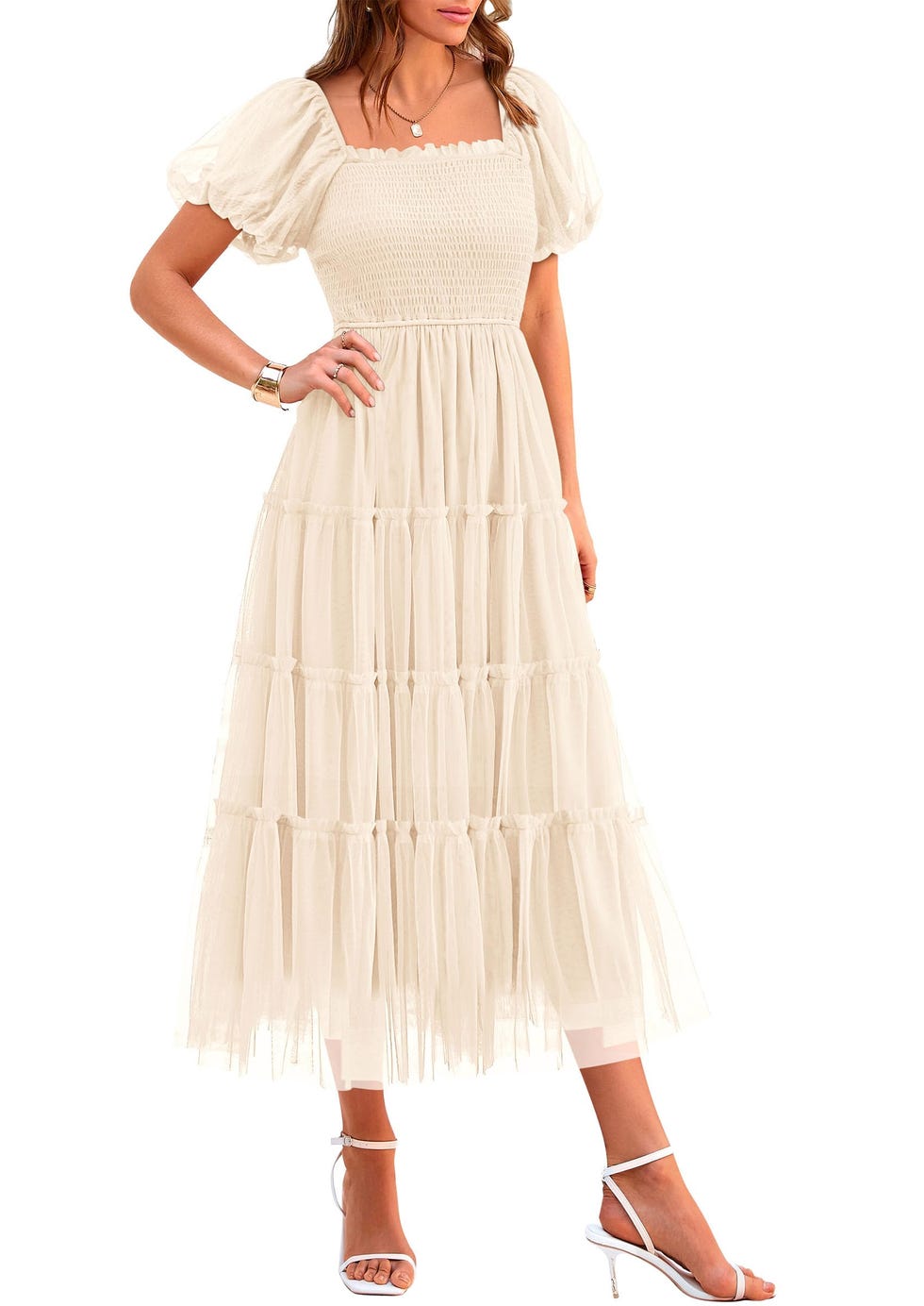 Smocked Midi Tulle Dress