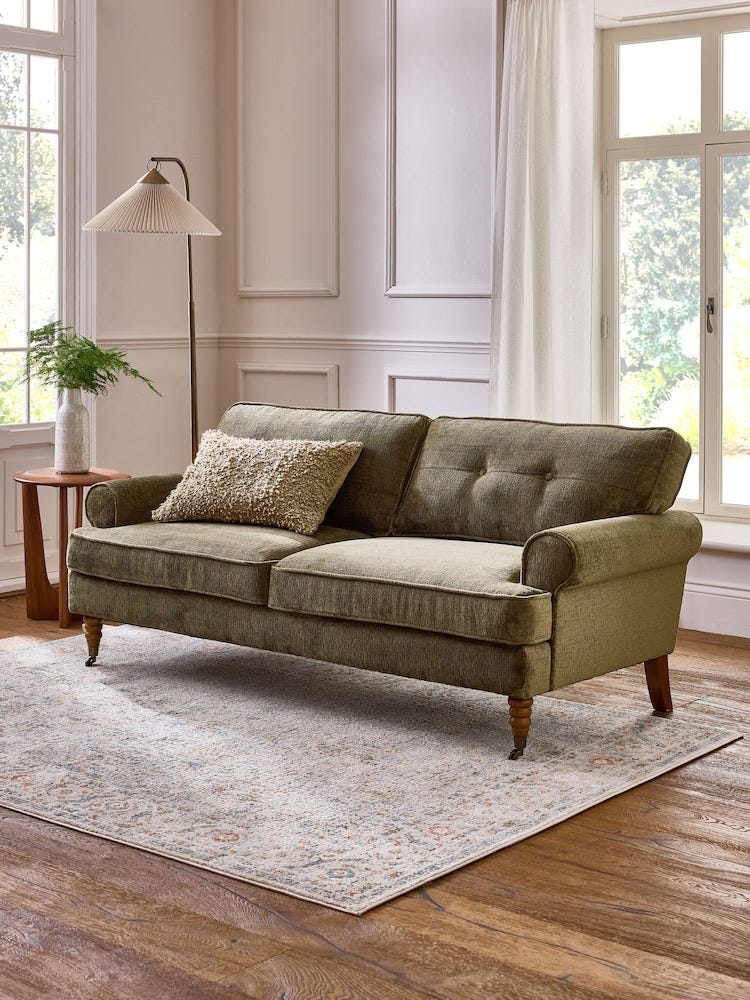 Plush Chenille Dark Moss Green Large Delia Compact Sofa in a Box