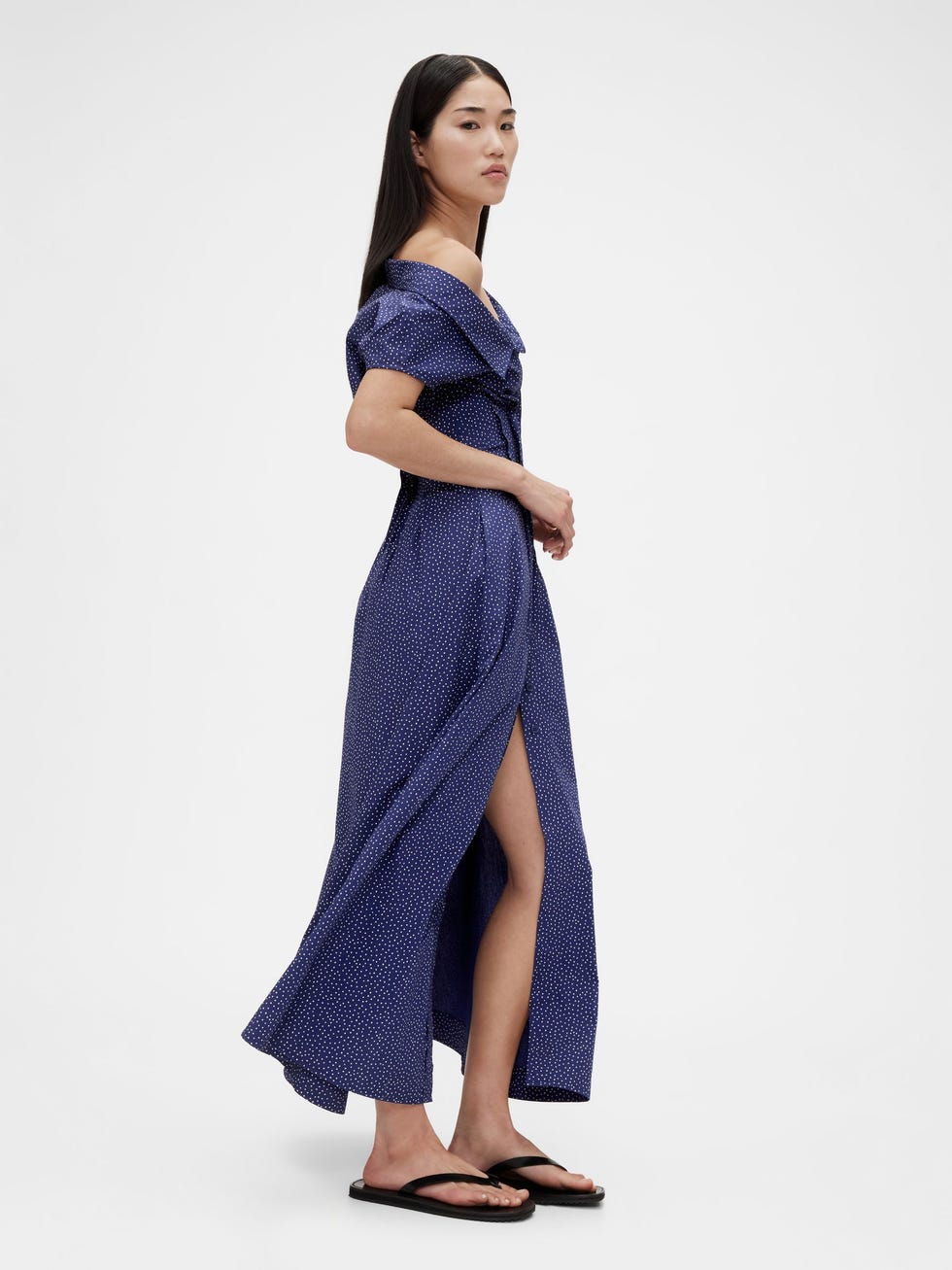 100% Organic Cotton Blue Dot Maxi Shirt Dress
