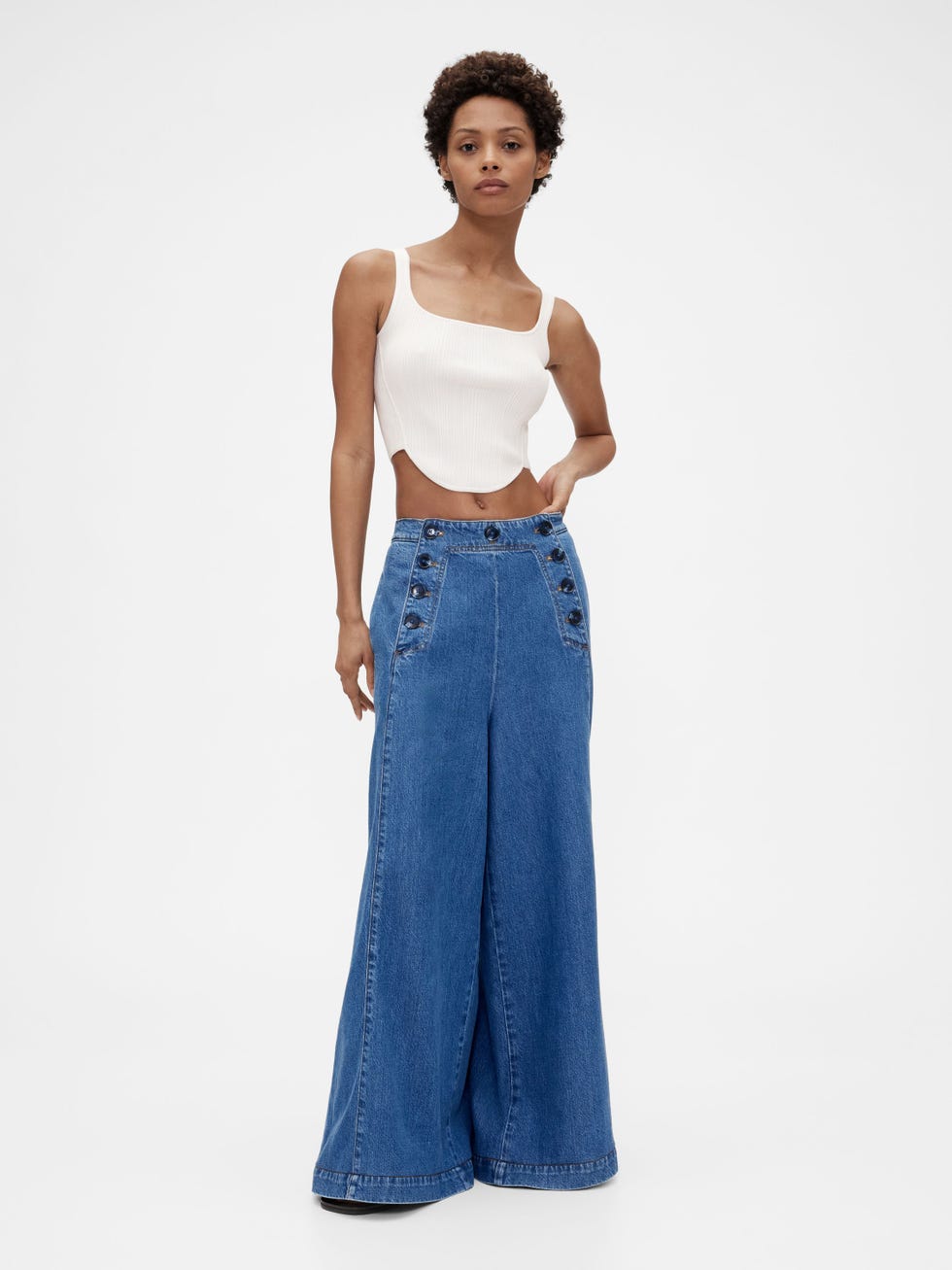 Cotton and Lyocell Wide-Leg Sailor Jeans