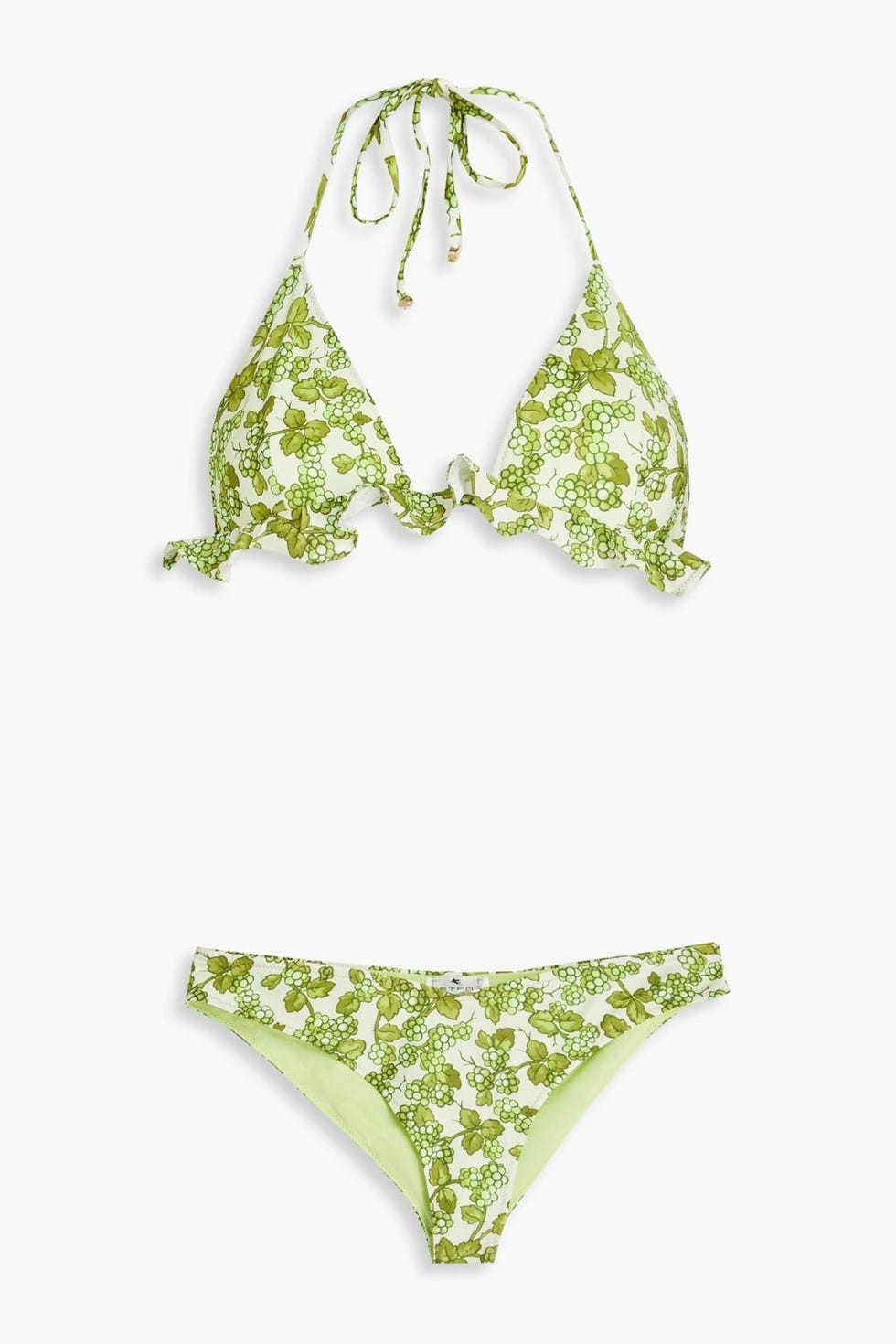 Ruffled floral-print triangle bikini
