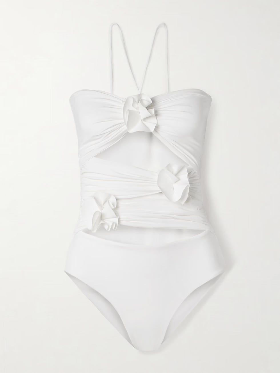 Cut-out appliquéd ruched swimsuit