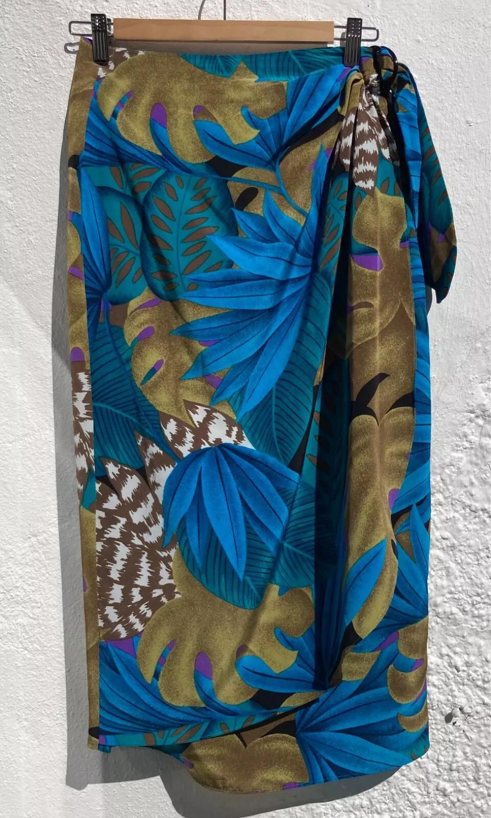 Vintage 80s Hawaiian Blue Wrap Skirt