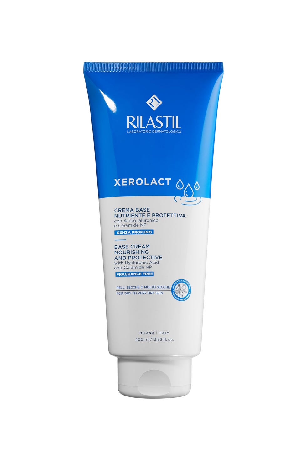 Xerolact Crema Base, Crema Idratante per Viso e Corpo, Nutriente e Protettiva, Azione Idratante 48h, Senza Profumo, per Pelle Secca e Molto Secca