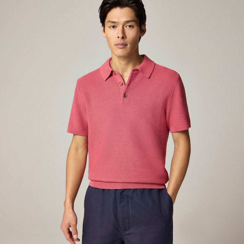 Short-sleeve Cotton Seed-stitch Sweater-polo