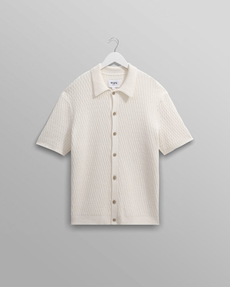 Tellaro - Ecru Honeycomb Knitted Cotton Polo Shirt