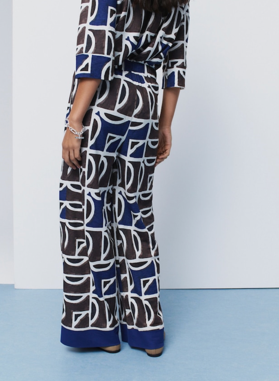 Blue/brown wide-leg jersey trousers 