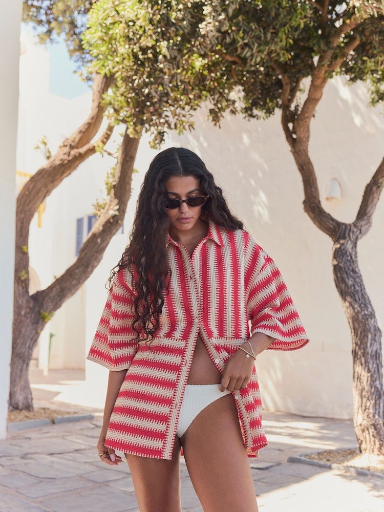Red/Ecru crochet shirt cover-up