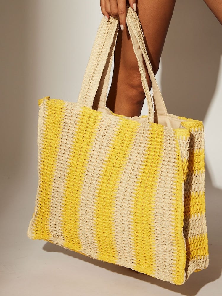 Yellow straw beach bag