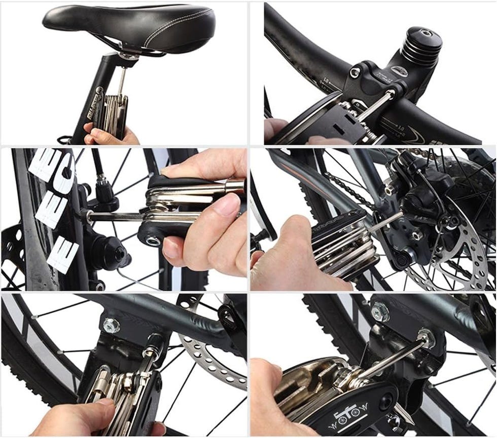 WOTOW 16 en 1 Multiherramienta Bicicleta, Kit Reparacion Herramientas Bicicleta, con Barra de Palanca de Neumáticos, Kit Repara Pinchazos Bicicleta,Para el Mantenimiento Diario de Bicicletas