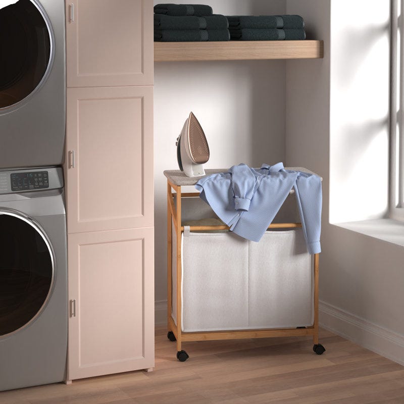 Bamboo Laundry Sorter Ironing Board Cart
