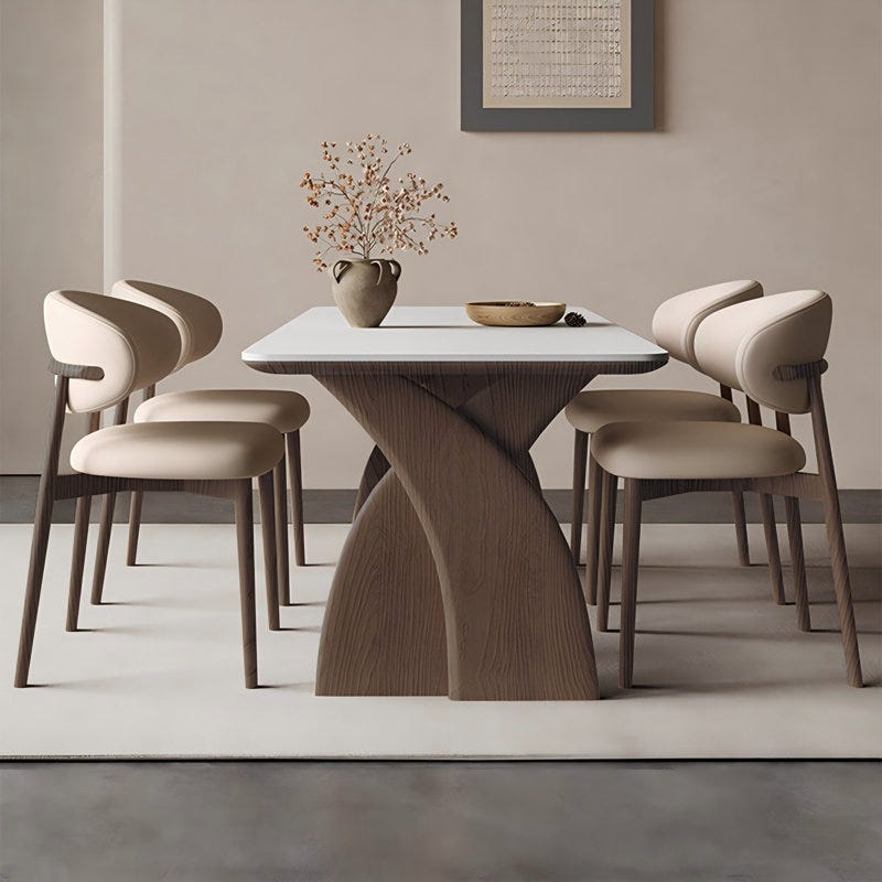 Sintered Stone and Solid Wood Dining Table and 6 Chair Set