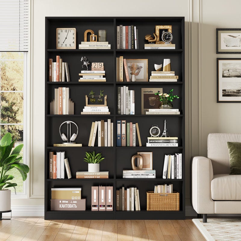 74.3"H X 47.2"W Wood Double 6-Tier Bookcase