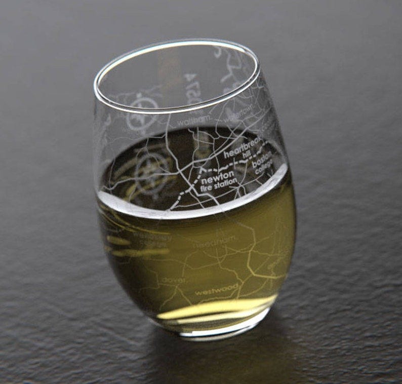Boston 26.2 Marathon Map Stemless Wine Glass
