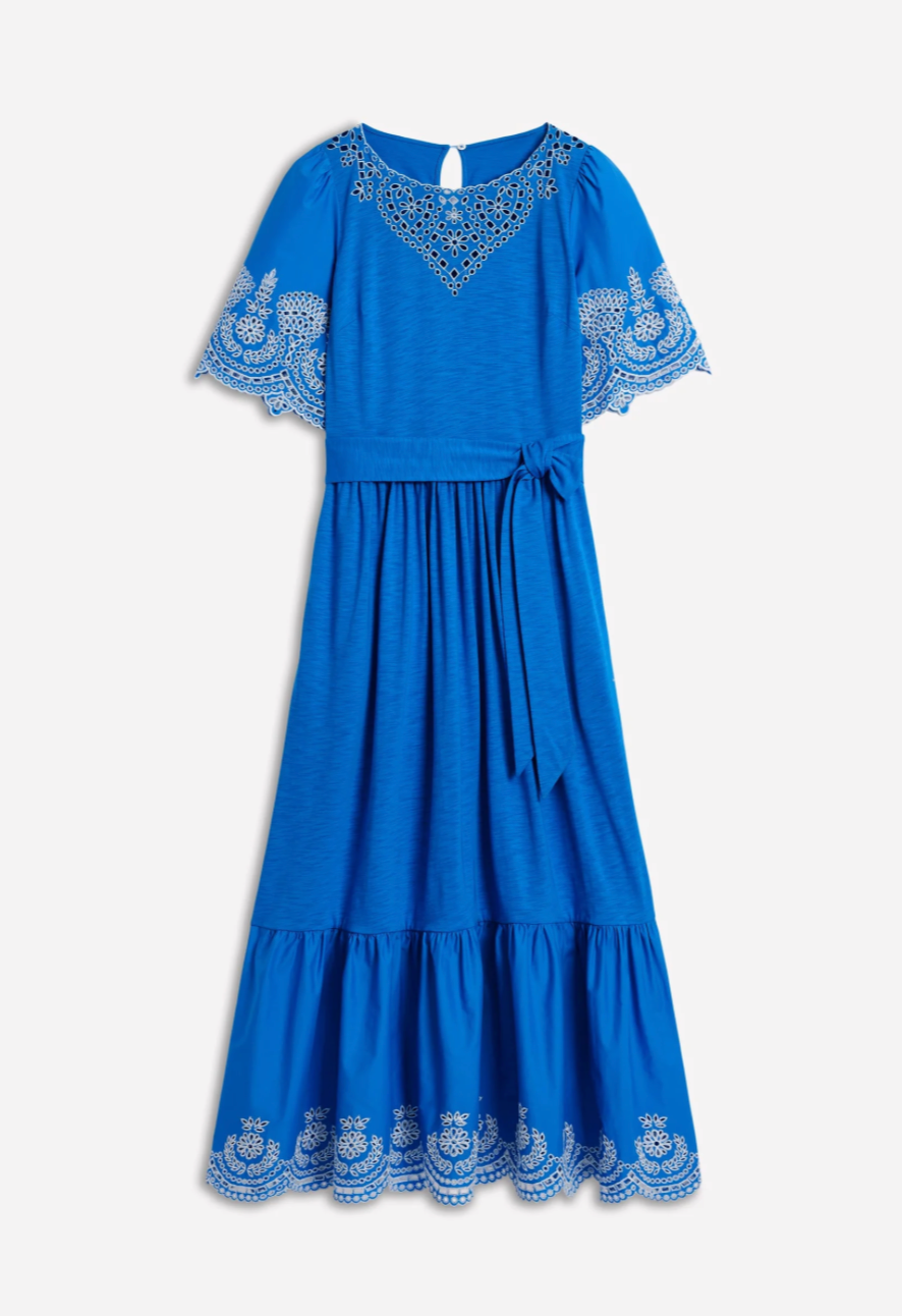 Isabel Broderie Mix maxi Dress Cerulean Blue