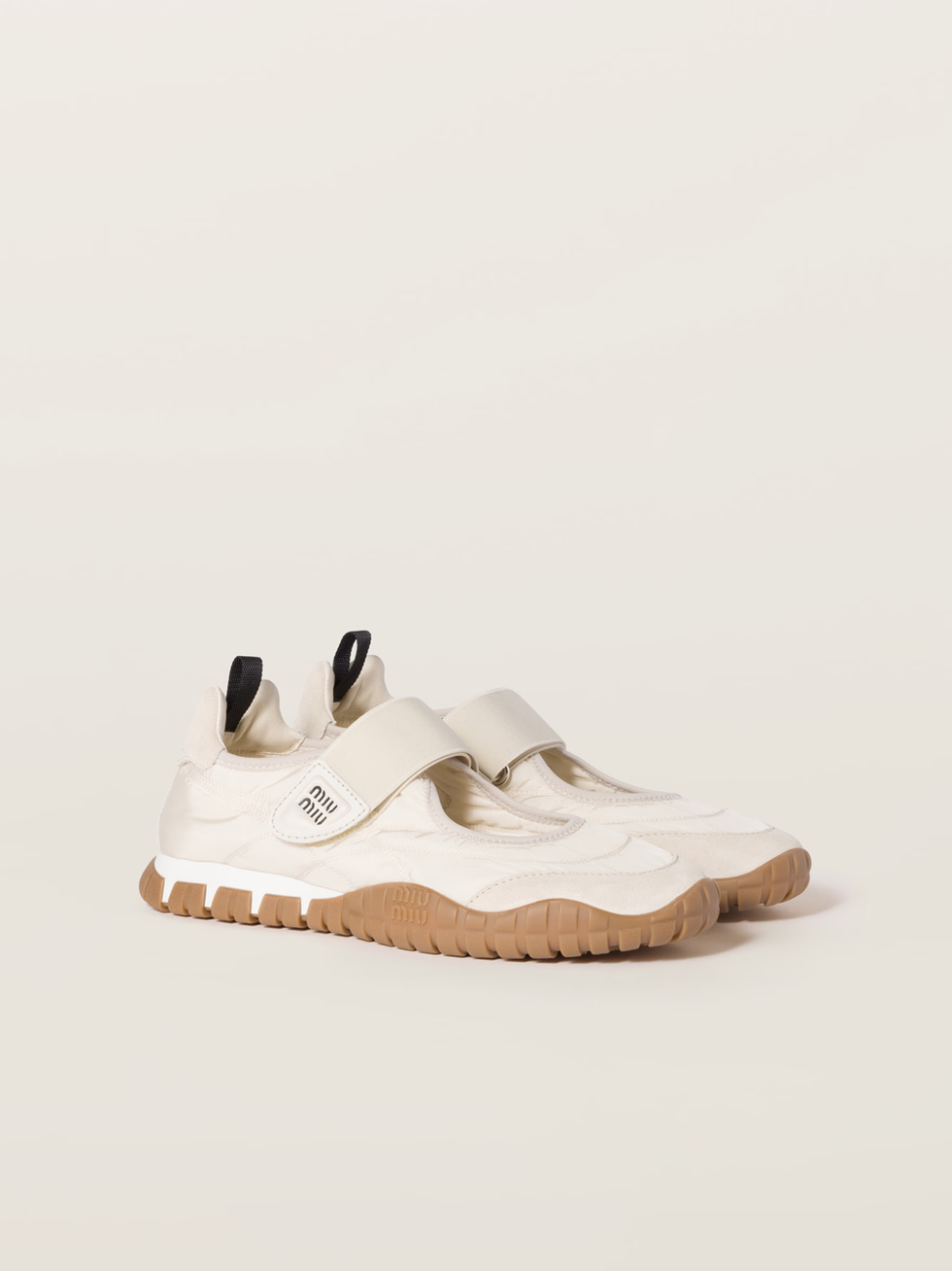 Miu Miu tyre technical fabric and suede ballerinas