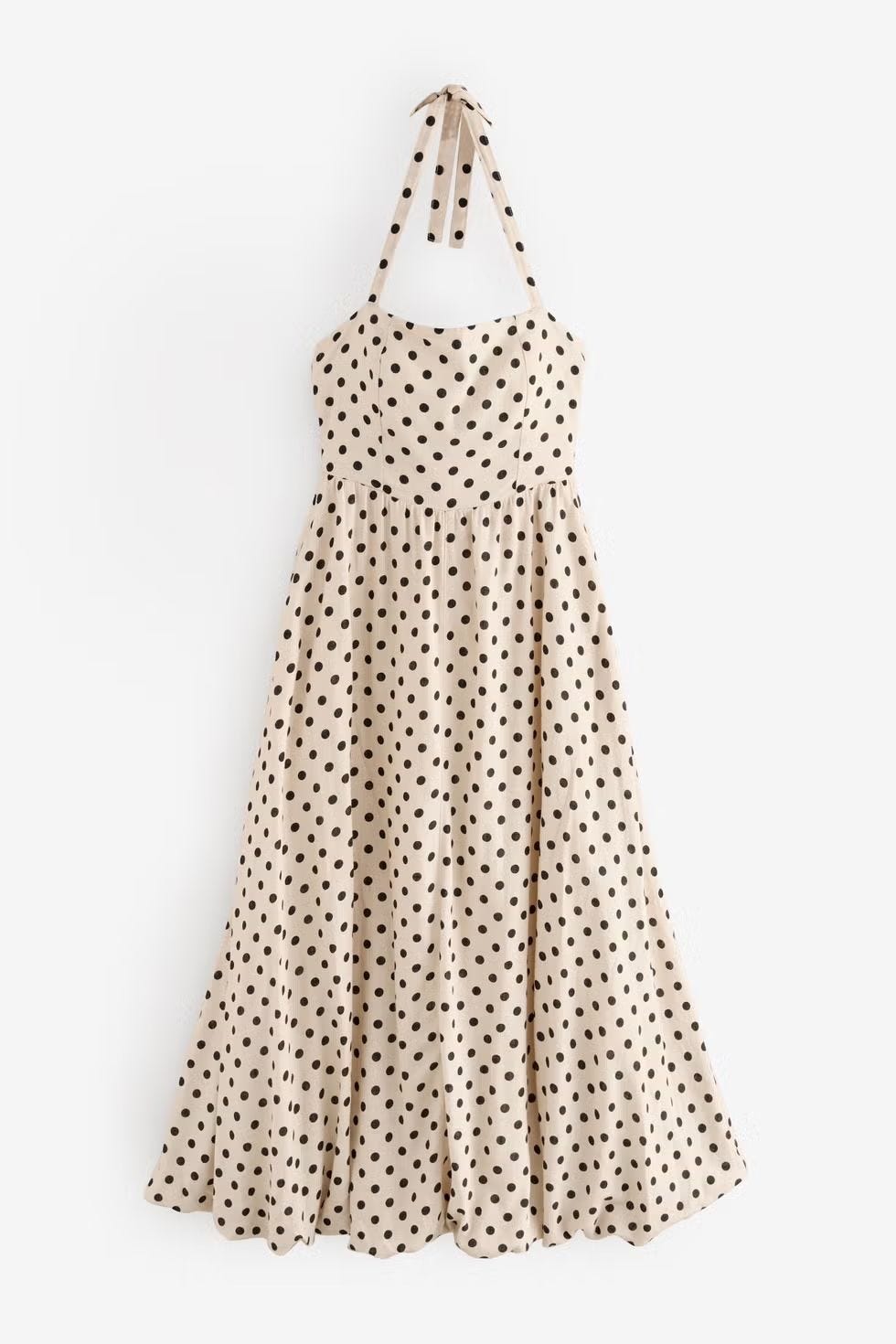Cream and black polka dot halter neck midi dress