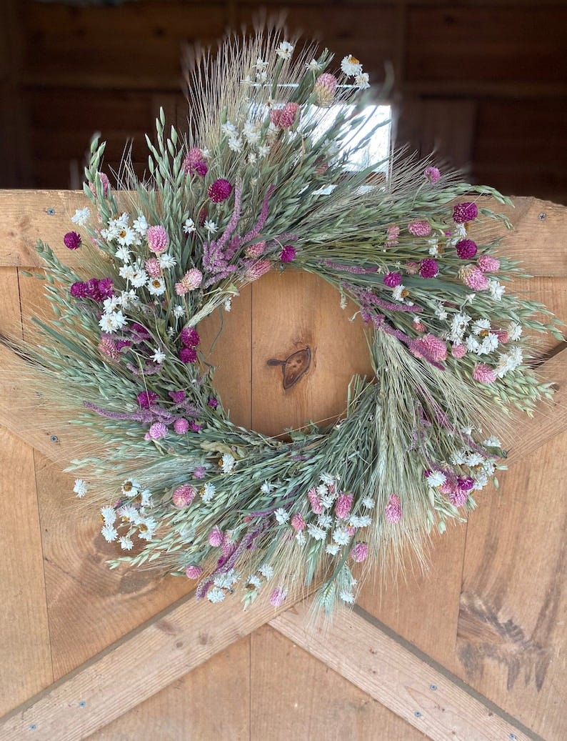 Pink grasslands natural dried floral wreath