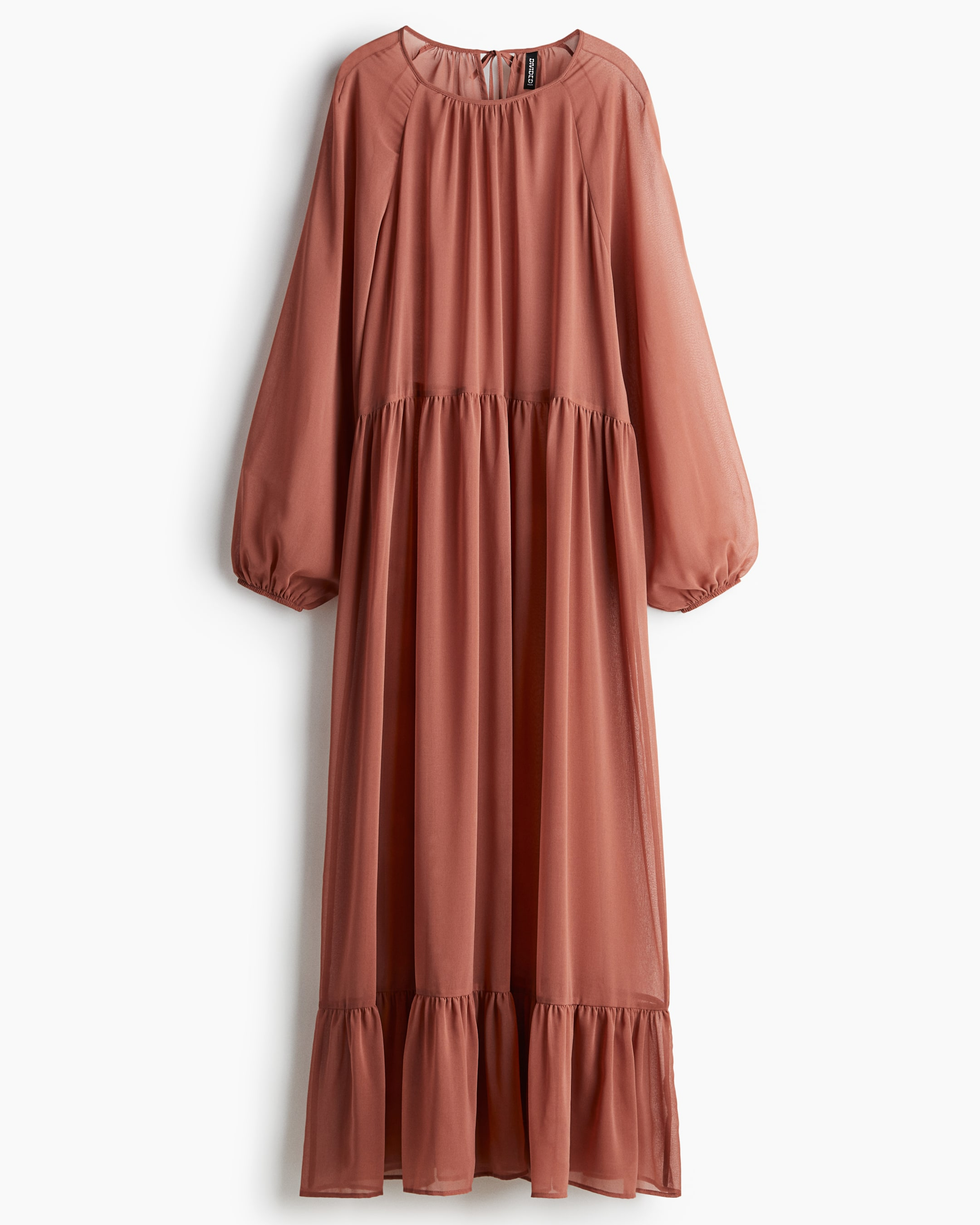 Balloon-Sleeved Chiffon Dress