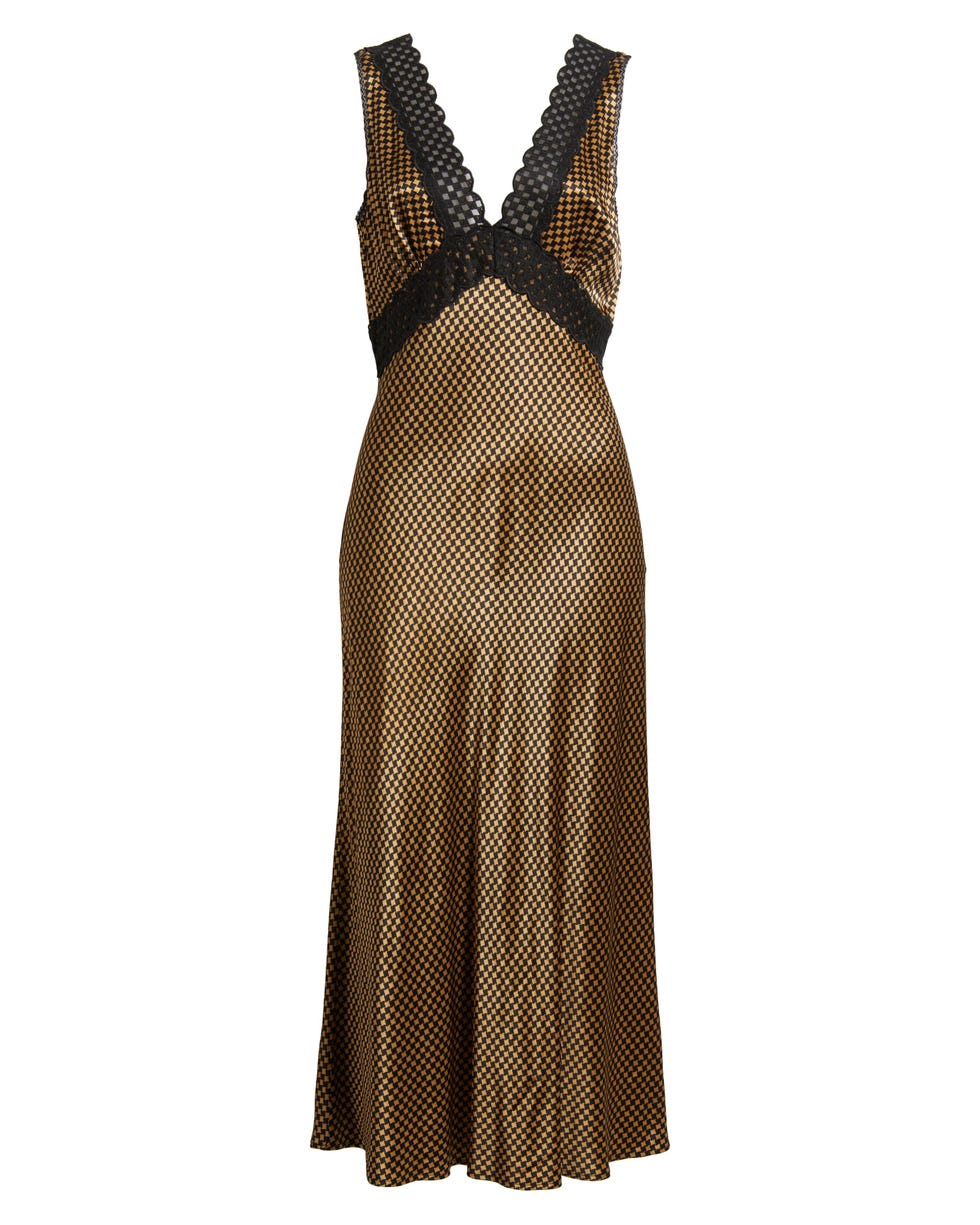 Simona Check Lace Trim Sleeveless Maxi Dress 