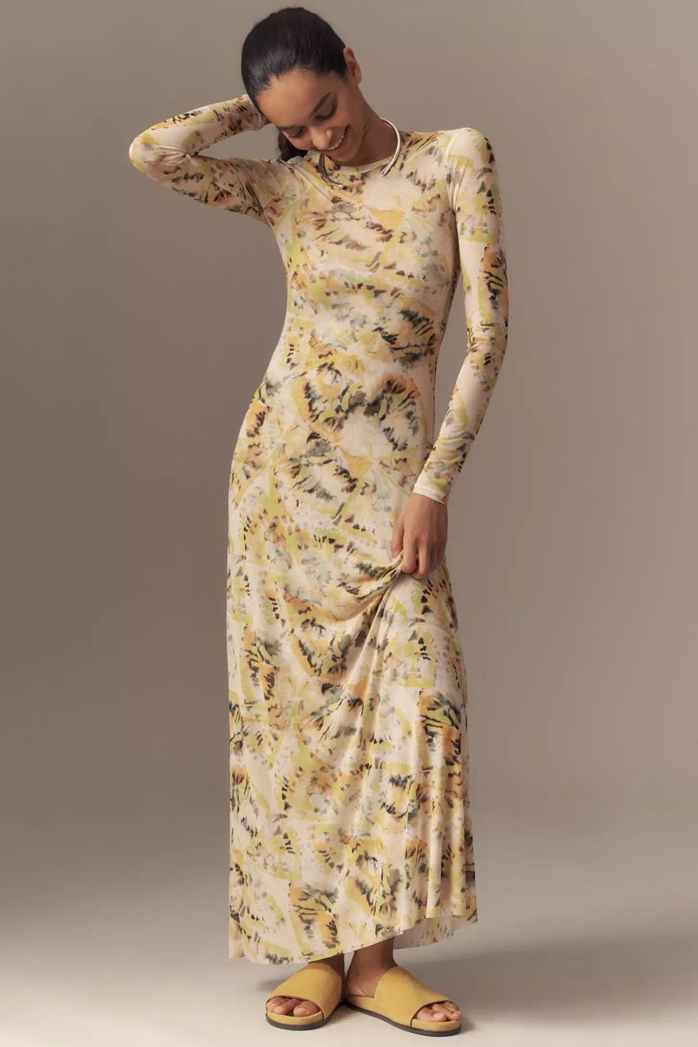 Long-Sleeve Crew Neck Maxi Dress