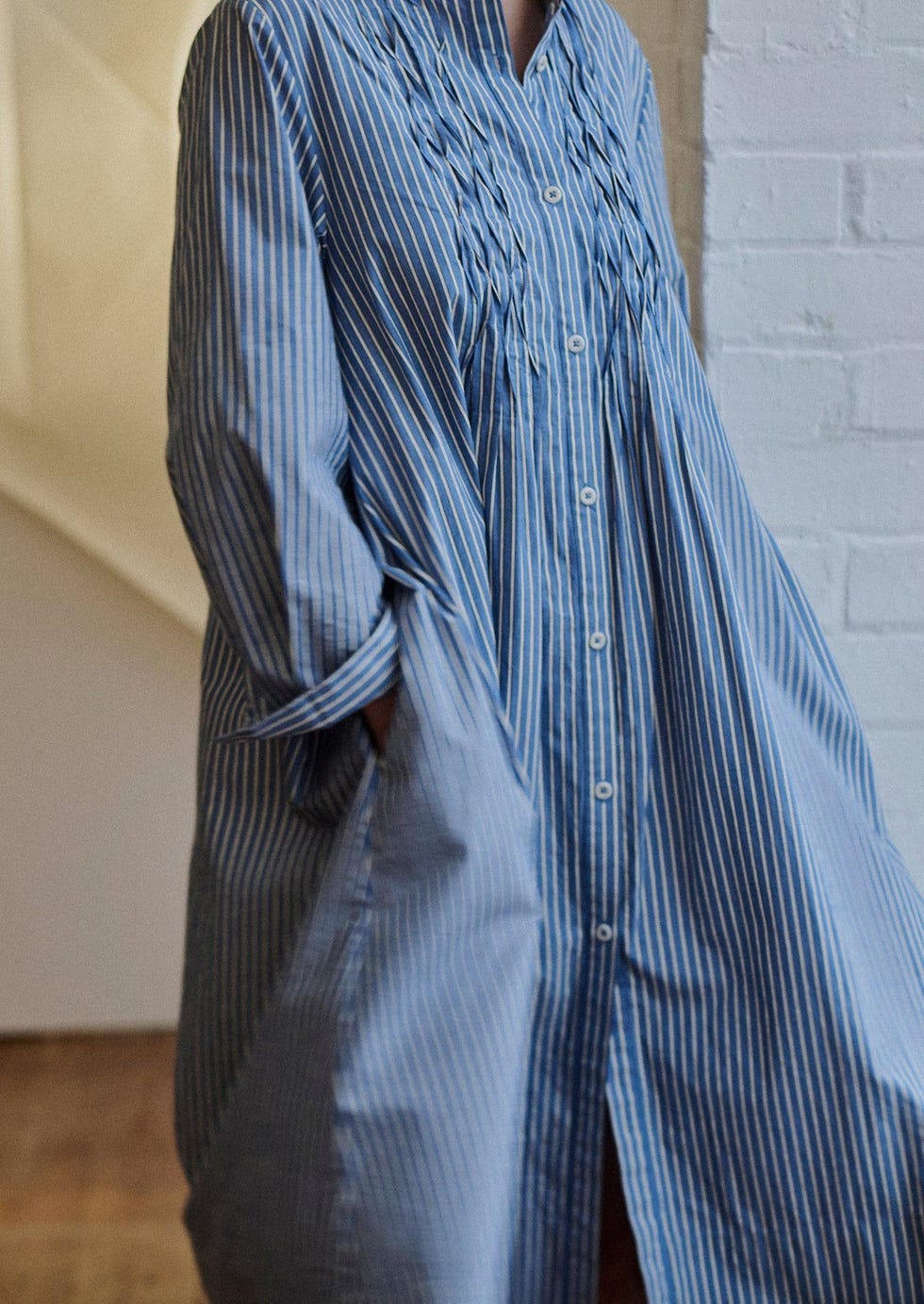 Dash Stripe Pintuck Cotton Dress