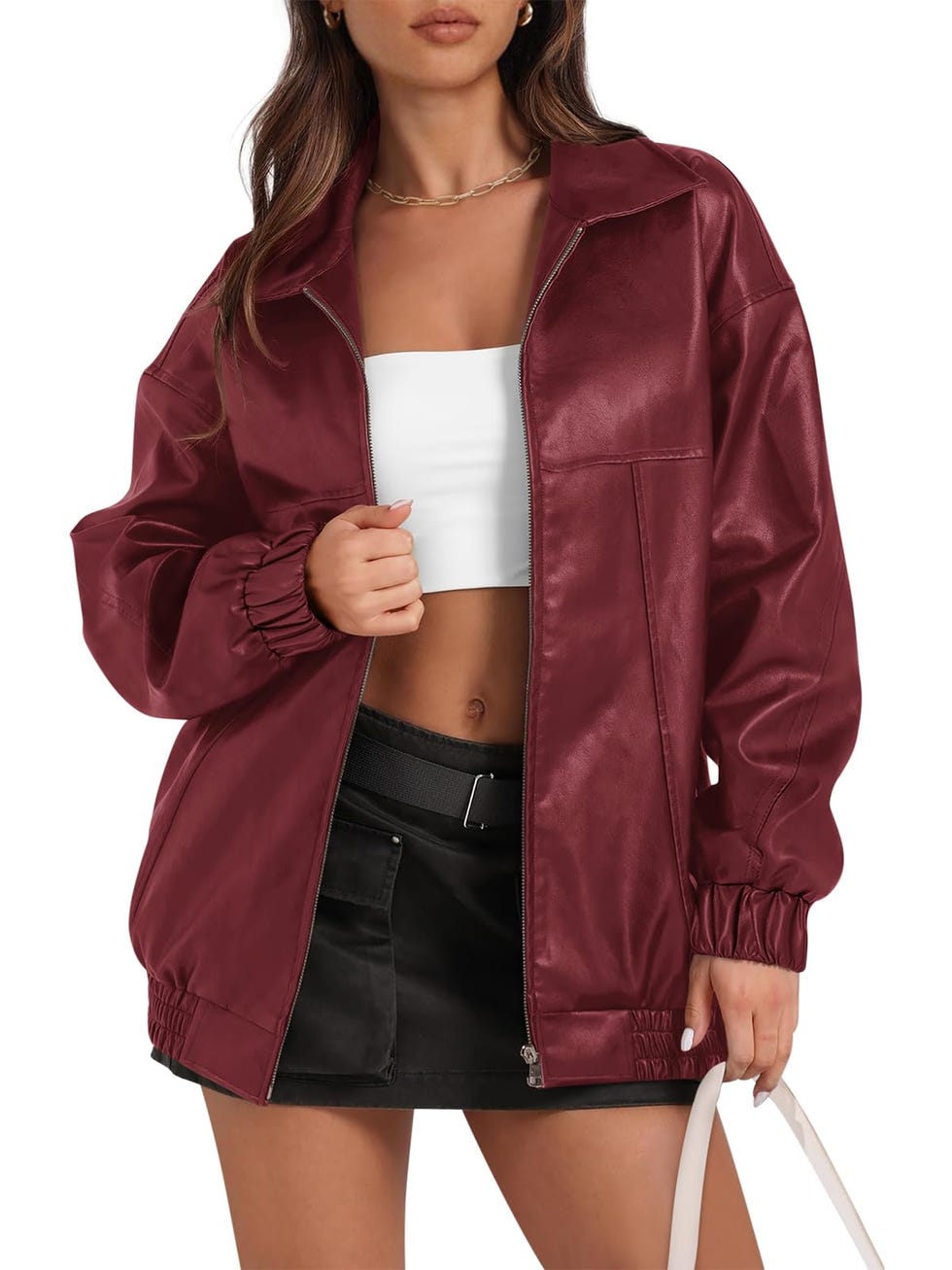 Wine Faux Leather Jacket