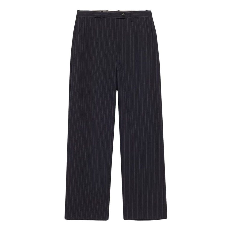 Pinstripe Straight Leg Wool Pants