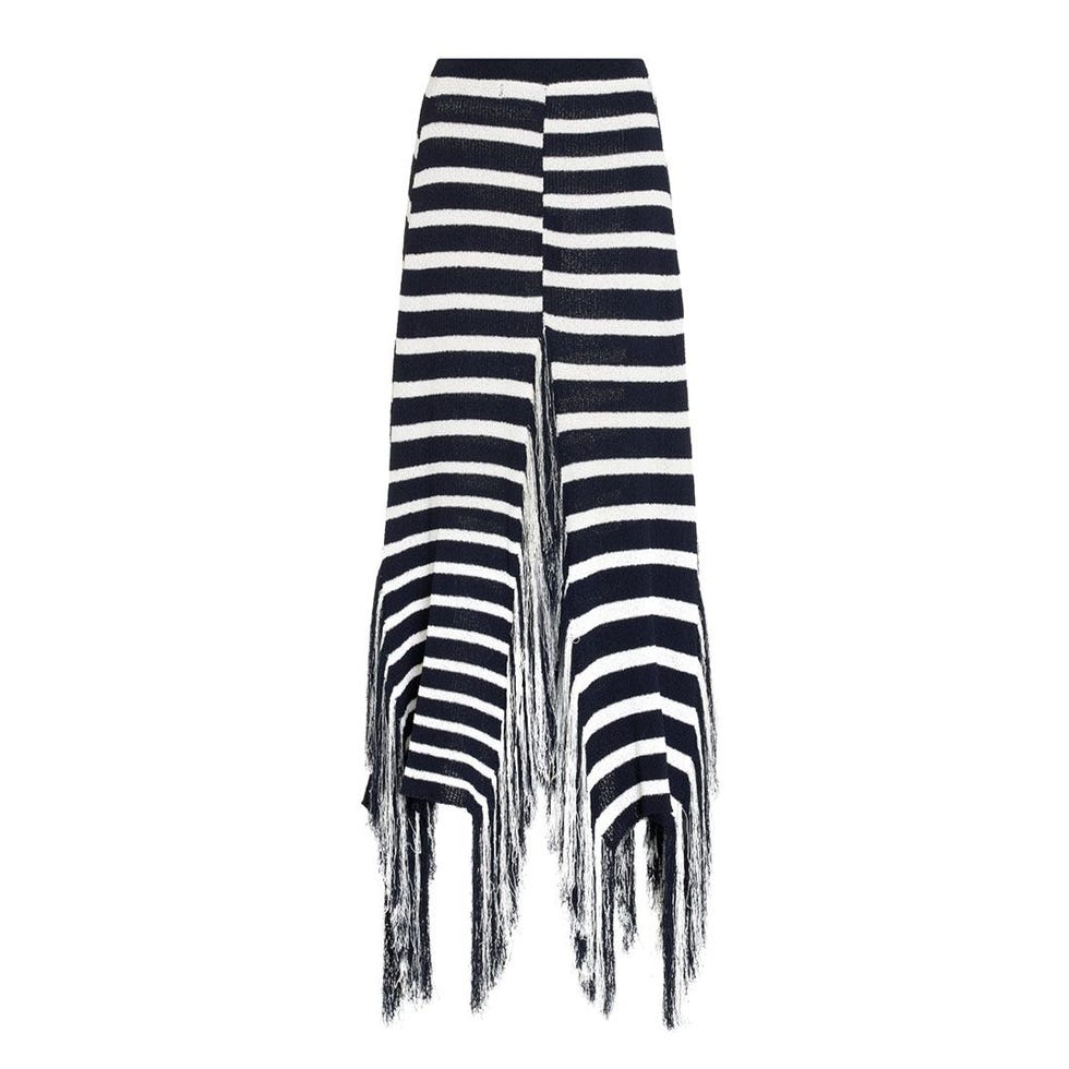 Yves Striped Fringe Knit Maxi Skirt
