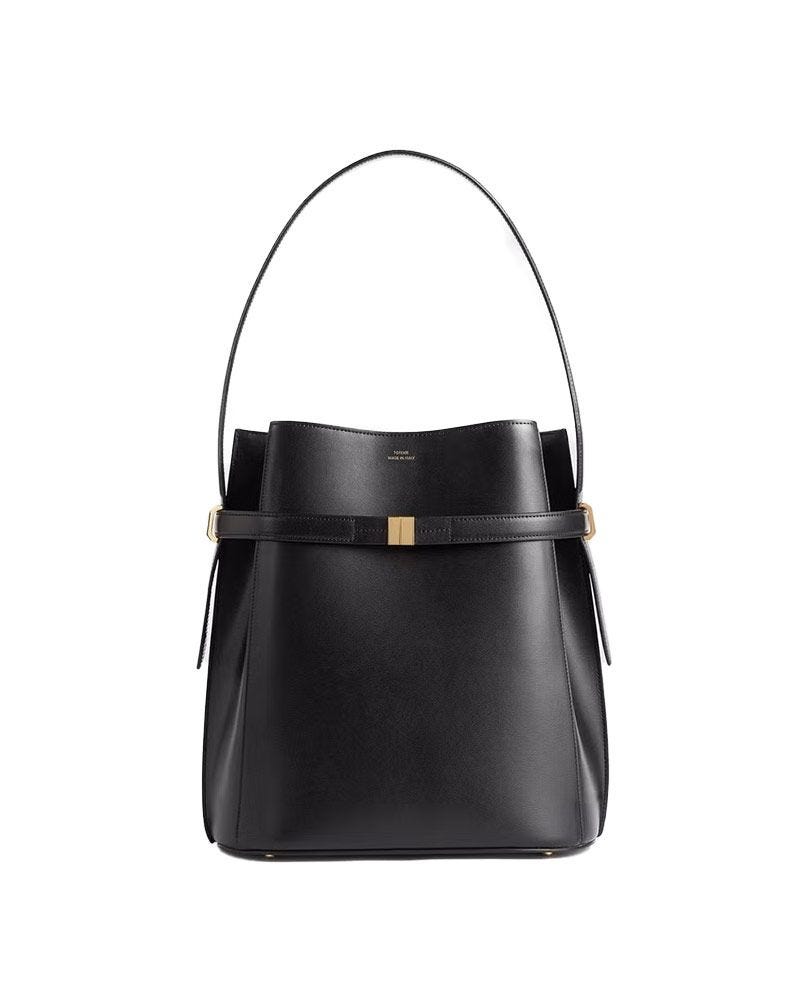 Belted Leather Bucket Bag