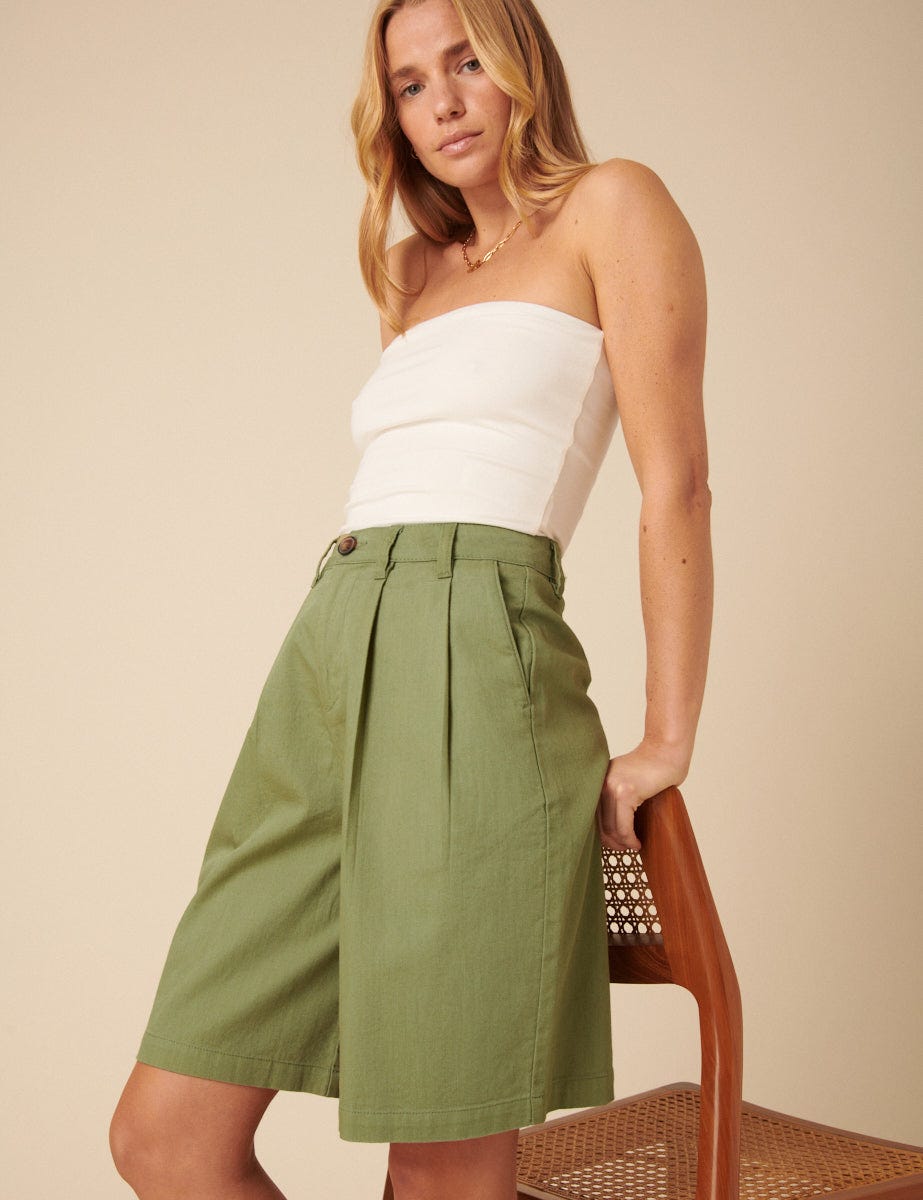 Green Denim Ava Bermuda Shorts