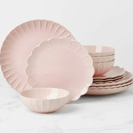 French Perle Scallop Blush 12-Piece Dinnerware Set