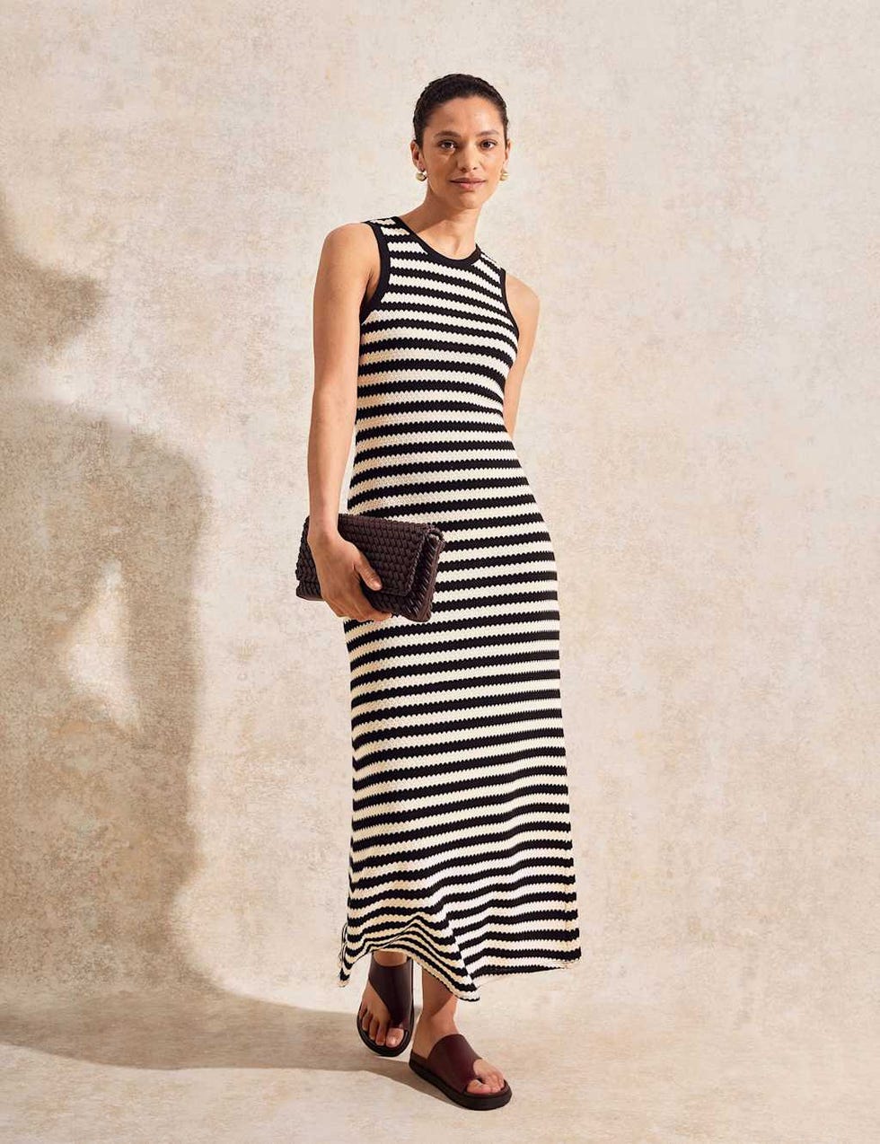 Cotton-Blend Striped Midaxi Column Dress