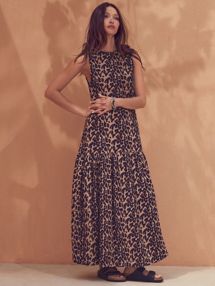 Leopard-Print Sleeveless Jersey Dropwaist Dress